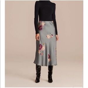 Rebecca Taylor Gray Midi Slip Skirt with Slit